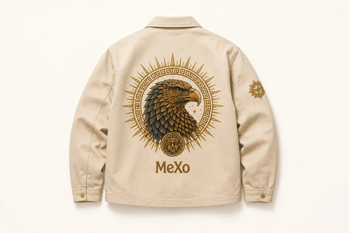 Eagle Graphic Jacket in Cream; catalogue design concept, back view