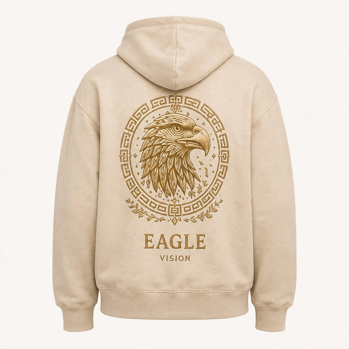 Eagle Ritual Hoodie in Sand cream; catalogue design concept, back view