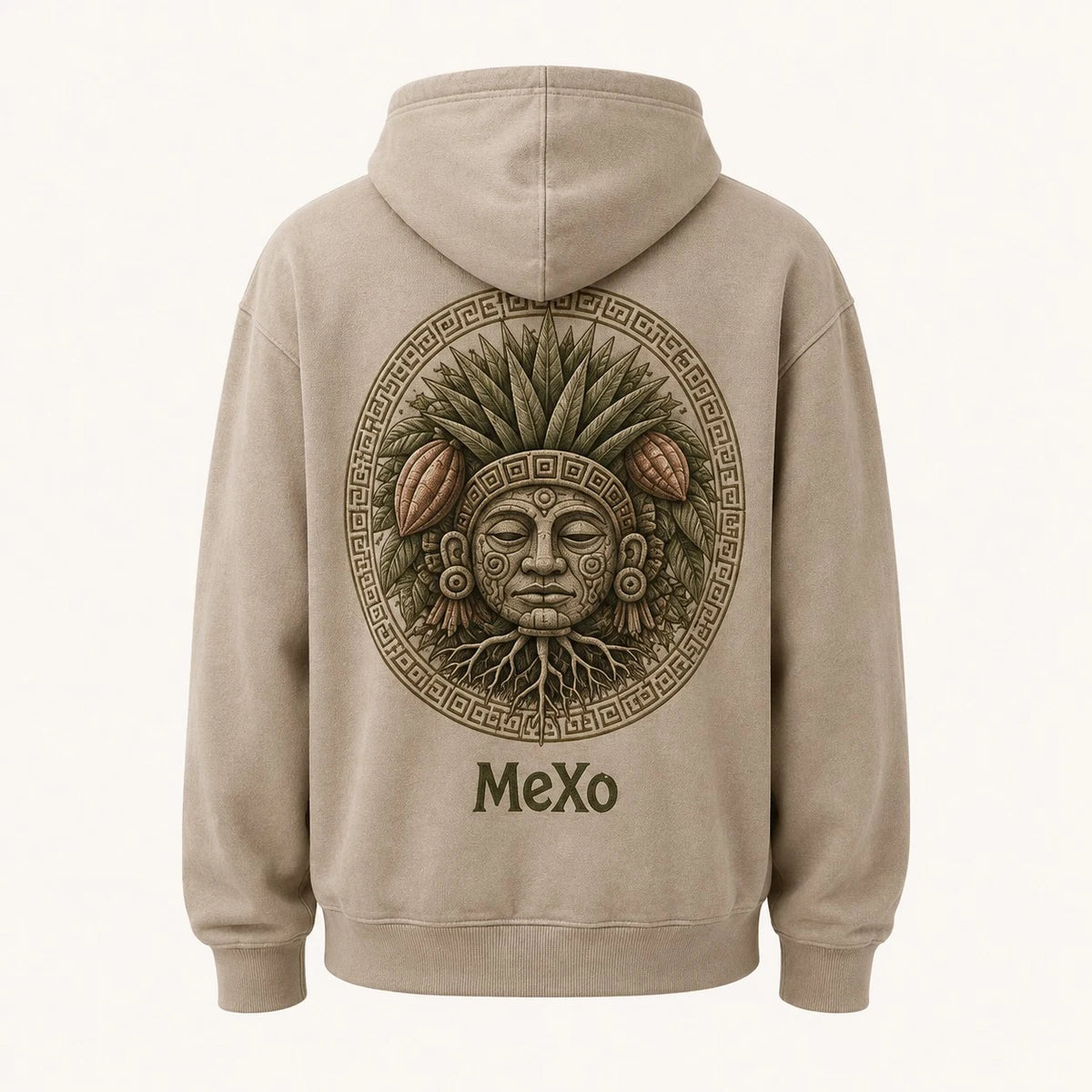 Earth Graphic Hoodie in Stone taupe; catalogue design concept, back view