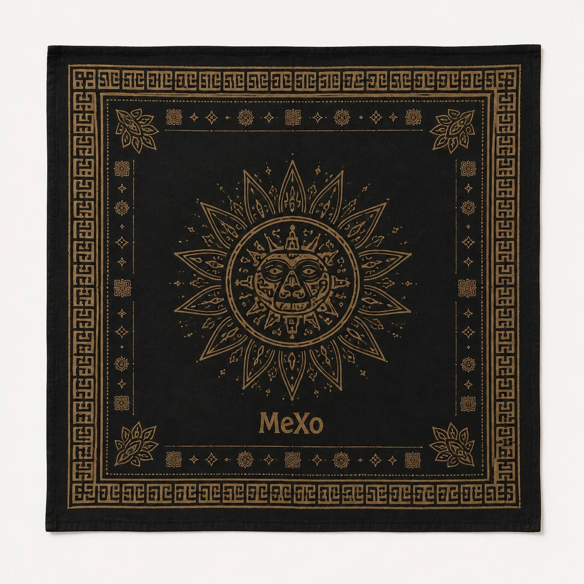 Gathering Bandana in Black and gold; catalogue design concept, flat product view