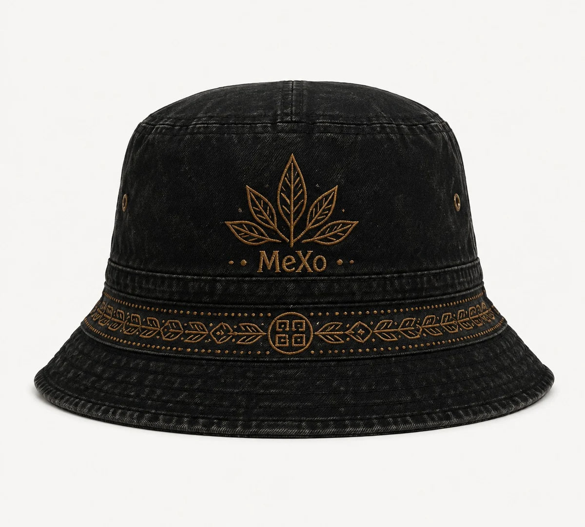 Gathering Bucket Hat in Black; catalogue design concept, three-quarter view
