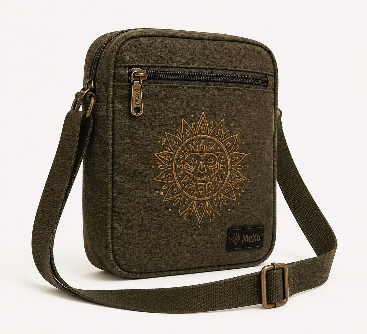 Gathering Crossbody Bag in Olive; catalogue design concept, three-quarter view