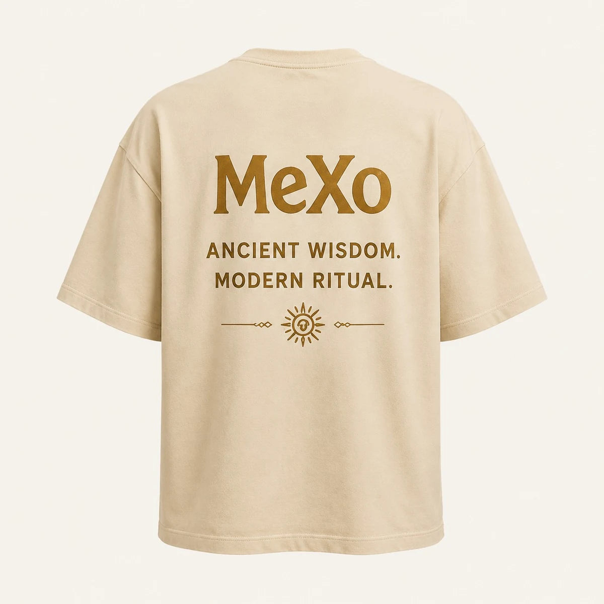 MeXo Statement Tee in Cream; catalogue design concept, back view